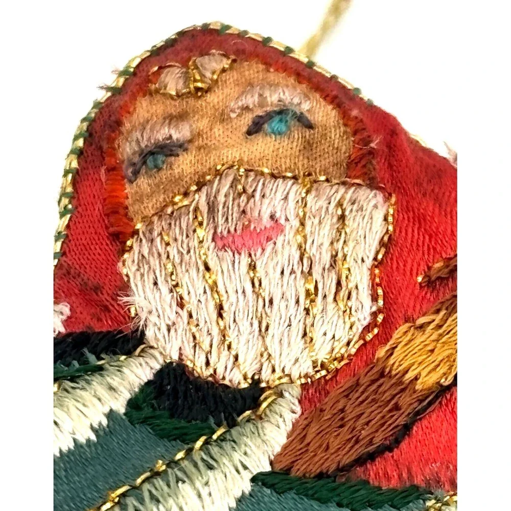 Embroidered Cloth Santa Christmas Ornament Stuffed Vintage Two Sided Old World‎